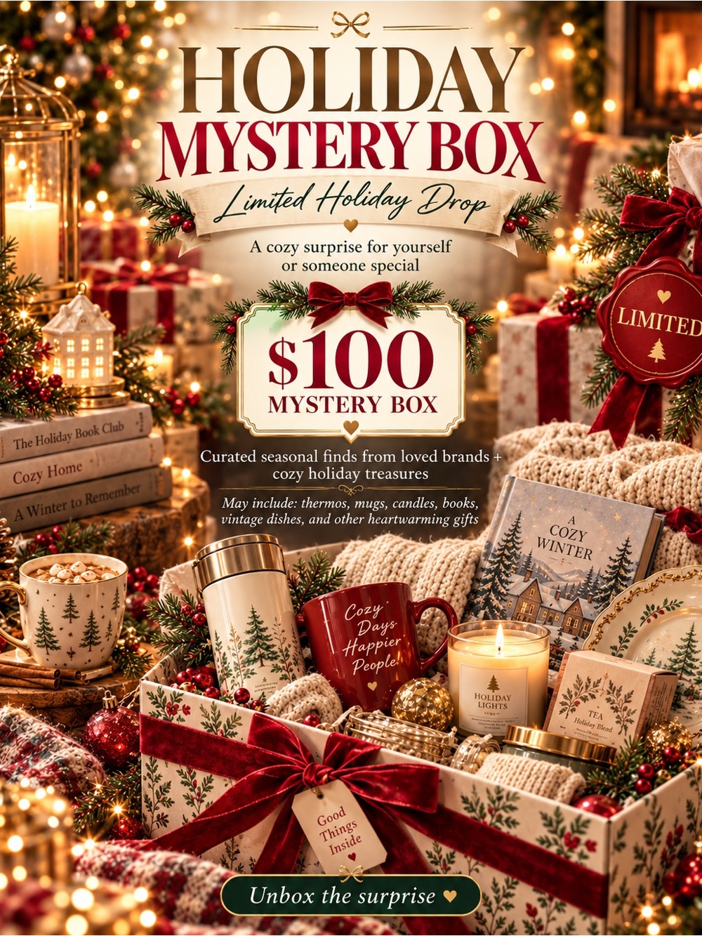 Holiday Mystery Box Surprise Gift Box Cozy Seasonal Curated Gifts LimitedEdition